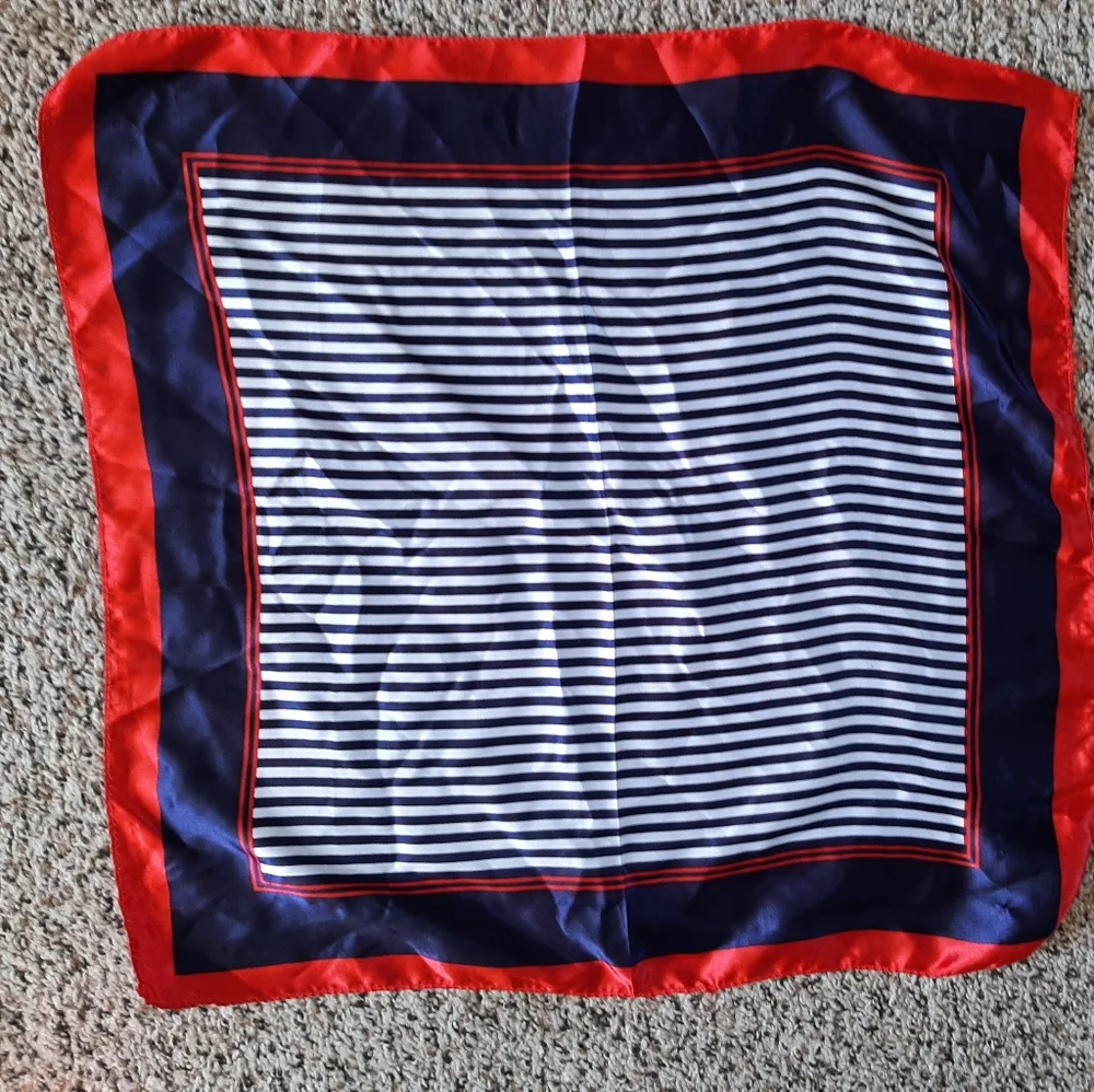 Red White & Blue Satiny Nautical Square Scarf - Picture 3 of 5